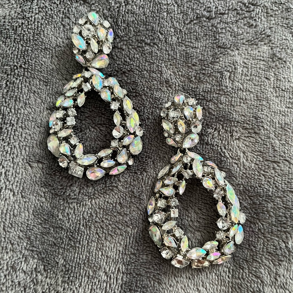 Silver rhinestone glam earrings